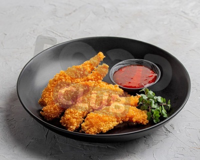 Королевские креветки в хрустящей панировке с соусом сладкий чили 10 шт.