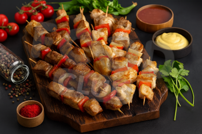 Ассорти мини-шашлычков из курицы и свинины 12 шт.