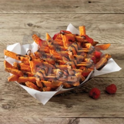 Батат фри с шоколадным и карамельным топингом